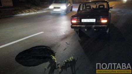 На Полтавщині автомобіль на проїжджій частині провалився  в яму (Фото)